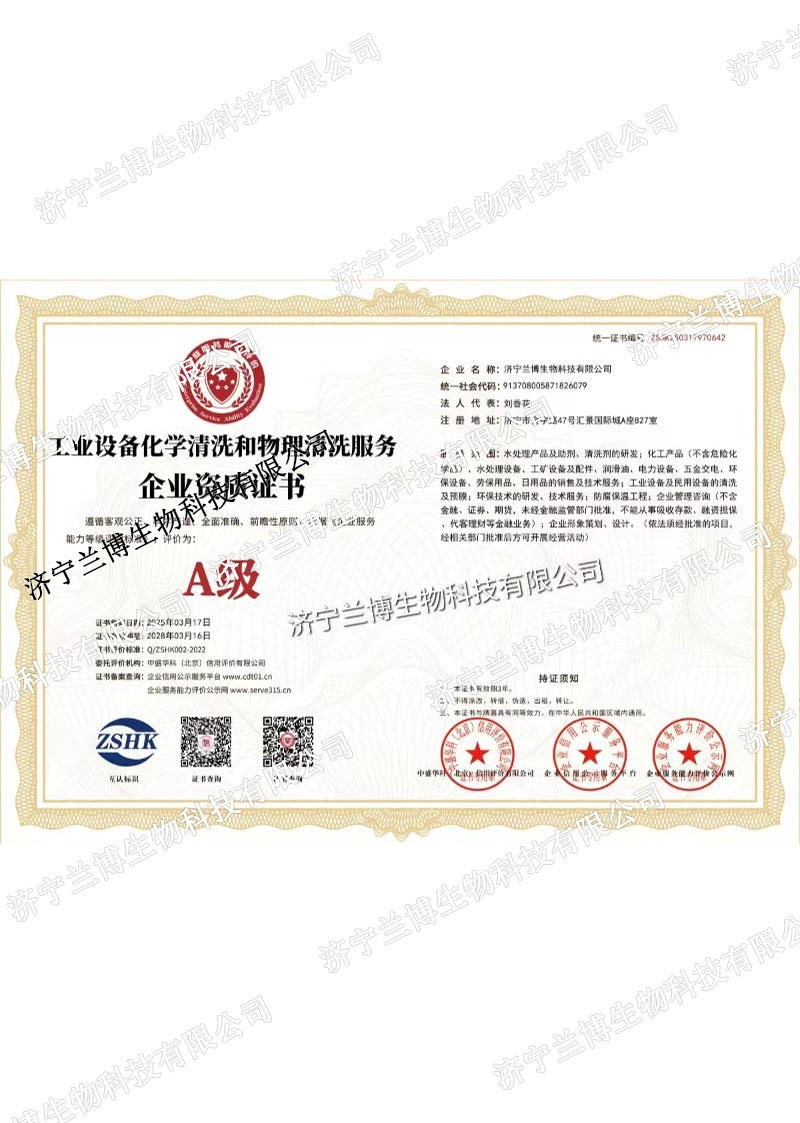 工业设备化学清洗和物理清洗服务A级